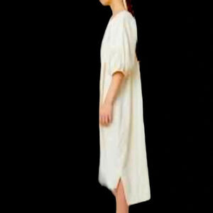 Violet Puff Sleeve Gauze Peasant Dress Beige Sz Large